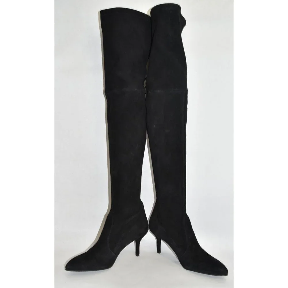 $850 STUART WEITZMAN Tiemodel Over-the-Knee Stretch Suede Boot BLACK 8 (PD15)